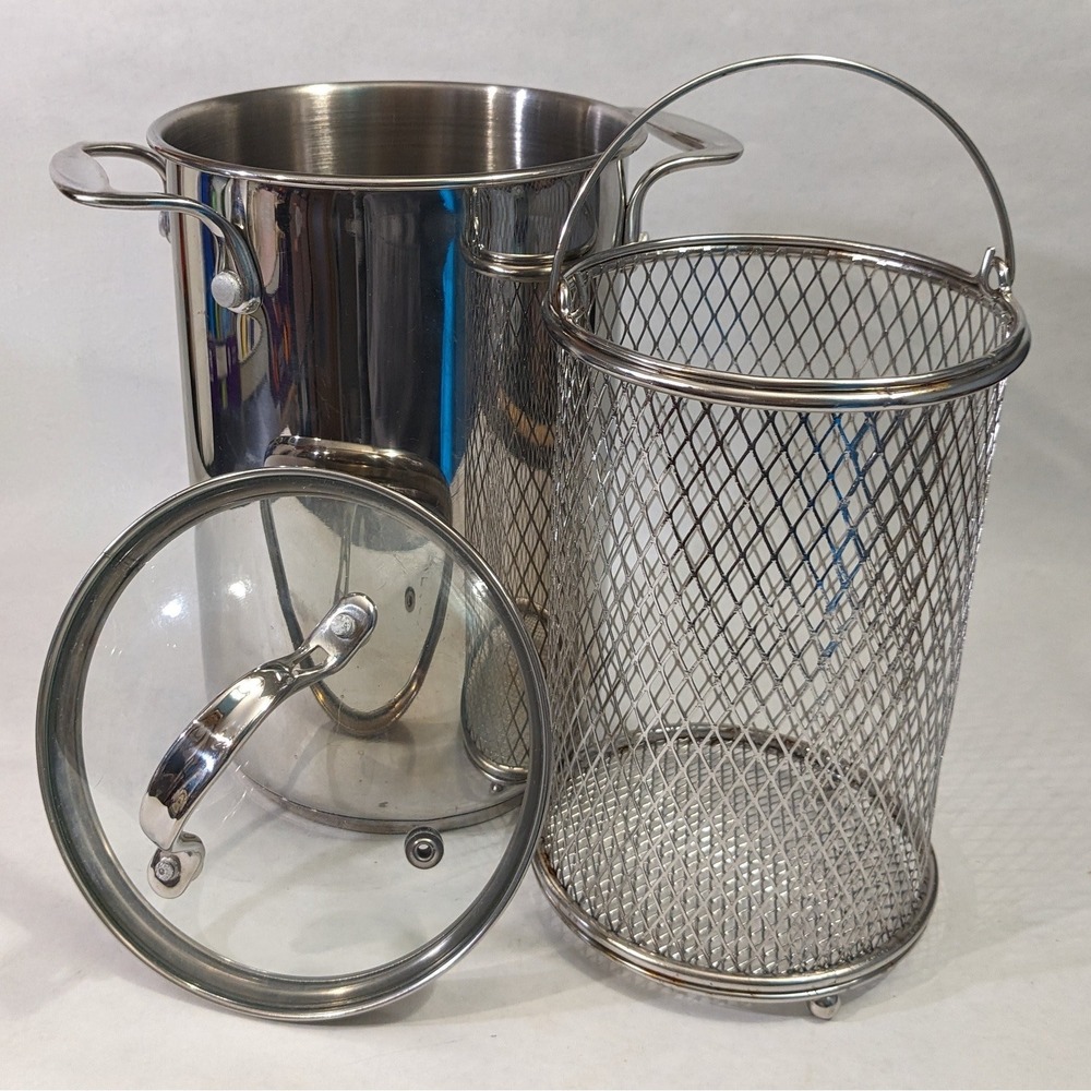 Crate & Barrel Stainless Steel Asparagus Steamer Pot with Basket and Glass Lid